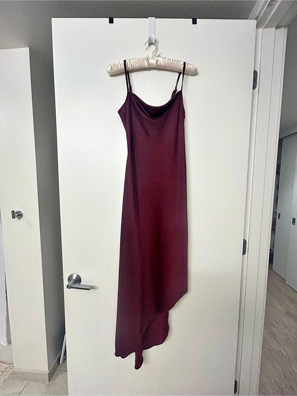 bebe Satin Cowl Neck Midi Slip Dress Purple XS - Picture 2 of 3